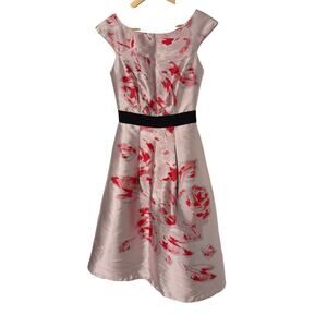 Sachin & Babi Noir Floral Satin Midi Dress size 2 Pink‎ Jacquard Formal Pockets